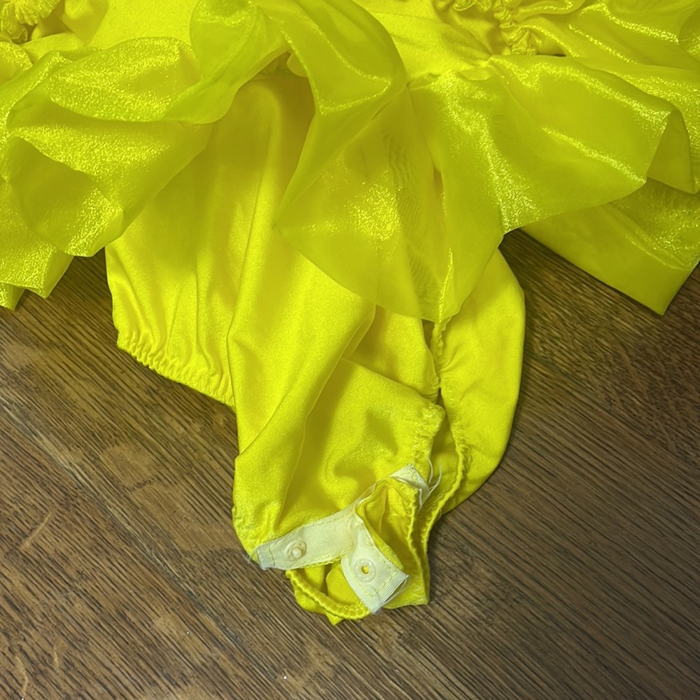 Yellow Sequin Puffy Ballroom Latin Dance Dress with Accessories - Picture 3 of 5